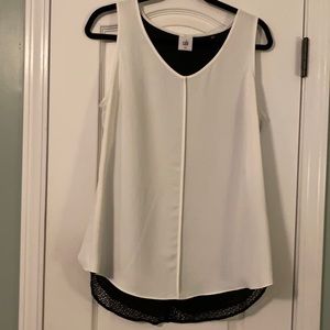 CAbi White Sleeveless V-Neck Layered Tank with Black Lining